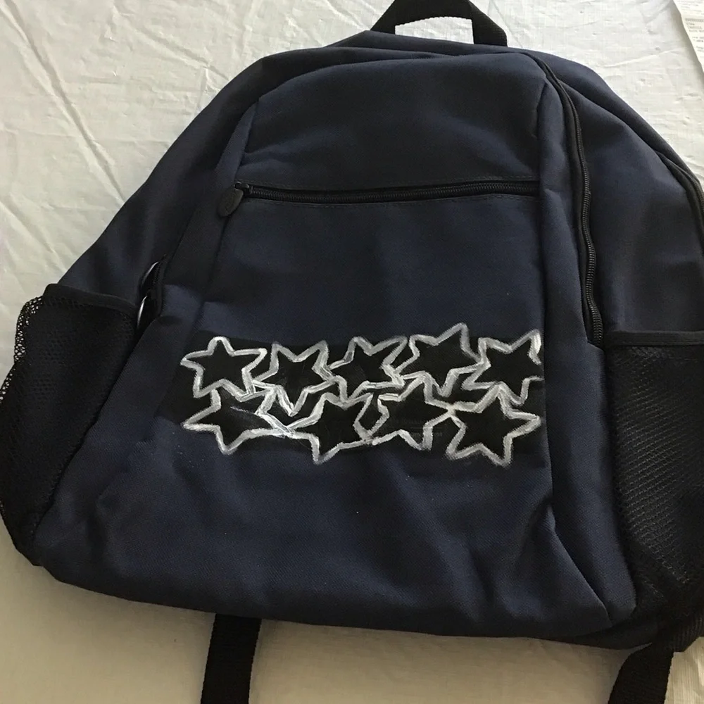 Stylish Navy Backpack with Star hand painted Design.